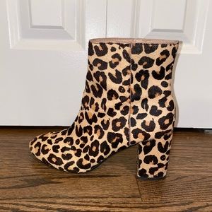 Faux calf hair leopard print booties